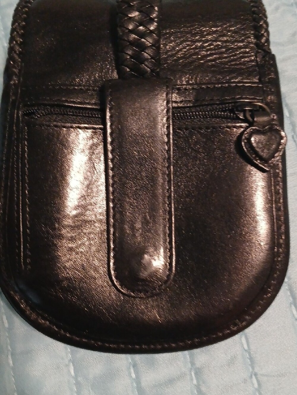 Brighton Black Leather Mini Crossbody with Braided Chain Strap. - Picture 3 of 9